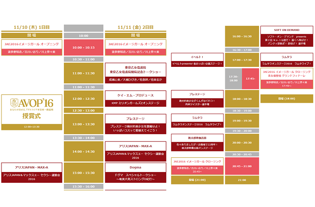 JAE2016・タイムテーブル